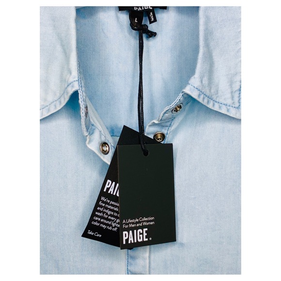 Paige Shirt, Avery Light Denim Button-Up Sz L NWT - Picture 4 of 5